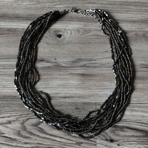 Premier Design Dark Gray Multi-Strand Seed Bead Necklace